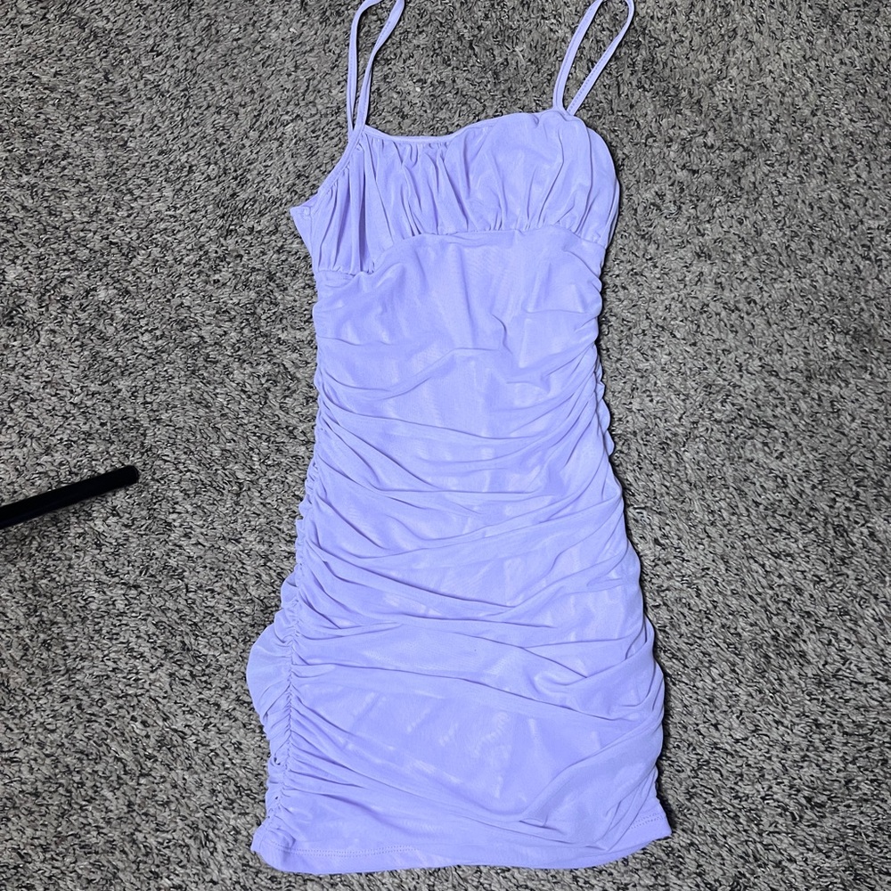 Lilac Ruched Bodycon Mini Dress